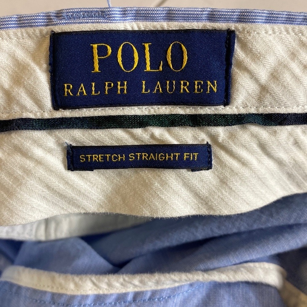 Polo Ralph Lauren preppy blue & white straight stretch fit shorts mens 36 - Picture 8 of 8